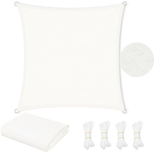 WOLTU Sonnensegel Wasserdicht 2x2 m Quadratisch 95% UV Schutz Segeltuch 200 g/m² Polyester Sonnenschutz Schattenspender für Balkon Terrasse Garten, mit Befestigungsseilen, Creme von WOLTU