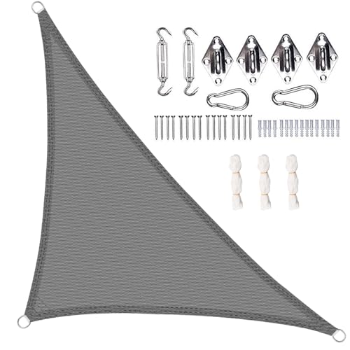 WOLTU Sonnensegel dreieckig 3x3x4,25m Sonnenschutz HDPE Durchlässig Atmungsaktiv Sonnendach UV Schutz mit Befestigung Set von WOLTU