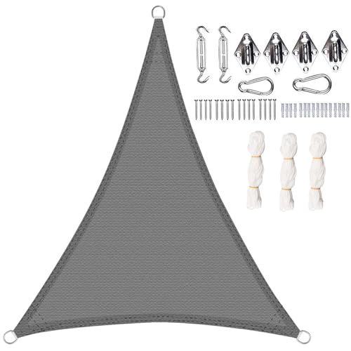 WOLTU Sonnensegel dreieckig 5x7x7m Sonnenschutz HDPE Durchlässig Atmungsaktiv Sonnendach UV Schutz mit Befestigung Set von WOLTU