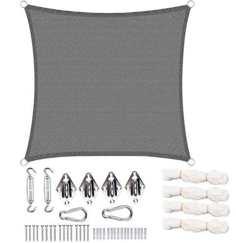 WOLTU Sonnensegel rechteckig 2x2m Sonnenschutz HDPE Durchlässig Atmungsaktiv Sonnendach UV Schutz mit Befestigung Set von WOLTU