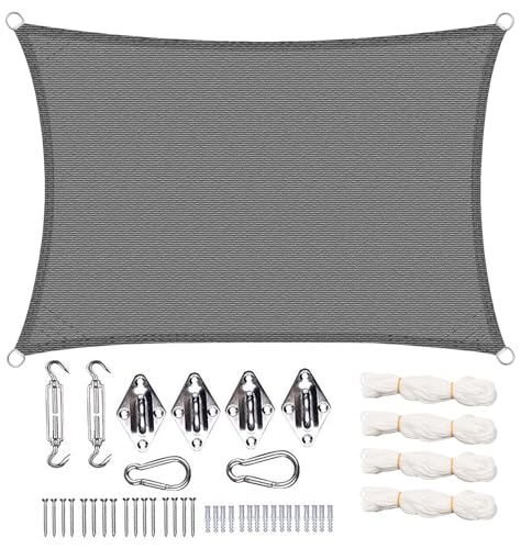 WOLTU Sonnensegel rechteckig 5x7m Sonnenschutz HDPE Durchlässig Atmungsaktiv Sonnendach UV Schutz mit Befestigung Set von WOLTU