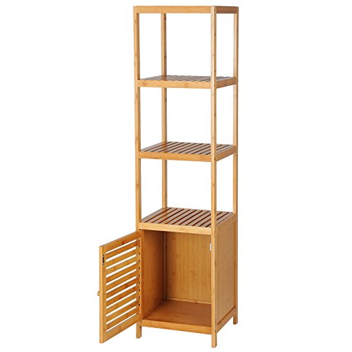 WOLTU Standregal Badregal Bambus Hochschrank Badezimmerschrank mit 5 Ablageflächen+Stauraum, hoher Beistellschrank, für Küche, Wohnzimmer, Badezimmer, Flur RG9289 von WOLTU