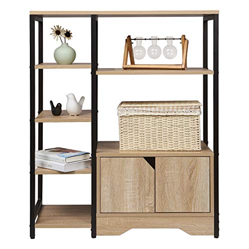 WOLTU Standregal Bücherregal Bücherschrank Küchenregal Büroregal Schuhregal Eisenrahmen Regal mit offenem Stauraum und Schrank für Büro, Wohnzimmer, MDF Metall 80x35x97cm Hell Eiche RGB08hei von WOLTU