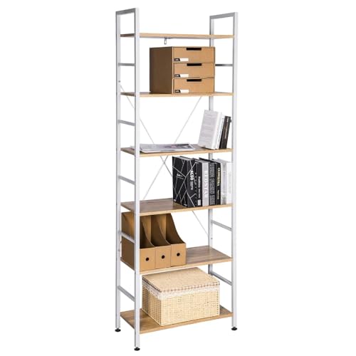 WOLTU Standregal, Regal mit 6 Ebenen, Bücherregal, Küchenregal, Regal schmal, Lagerregal stehend Wohnzimmer, 60x180x28 cm, weiß helle Eiche RGB9307whe von WOLTU