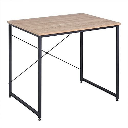 WOLTU Schreibtisch, Computertisch klein, Bürotisch eckig, Tisch mit Metallgestell, für Büro Homeoffice Arbeitszimmer Schlafzimmer, aus Holzwerkstoff, 80x60x70 cm, Heller Eiche+schwarz von WOLTU