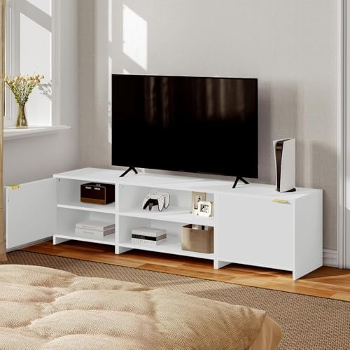 WOLTU TV Schrank weiß, Lowboard für Fernseher bis zu 70 Zoll, 3-in-1 TV Board teilbar, Fernsehschrank mit 2 offenen Fächern 2 Türen, aus Holzwerkstoff, 160x45x39 cm, TVS0002ws von WOLTU