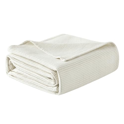 WOLTU Tagesdecke 170x210 cm 100% Baumwolle, leichte Wohndecke in Waffeloptik, weiche Überwurfdecke Bett, Sofa Überwurf Wohnzimmer Schlafzimmer, Creme von WOLTU