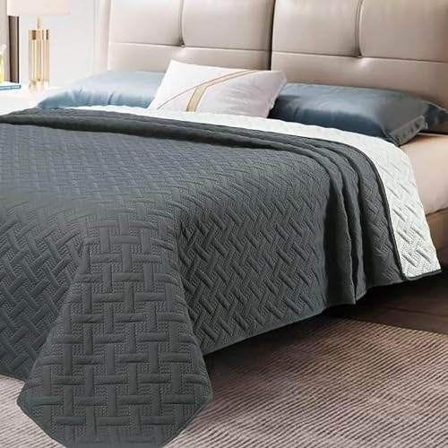 WOLTU Tagesdecke 220x240 cm Bettüberwurf, Steppdecke bei Ultraschall genäht, Bedspread Wohndecke weich und hautfreundlich, Sofaüberwurf Überwurfdecke für Bett, Dunkelgrau+Creme von WOLTU