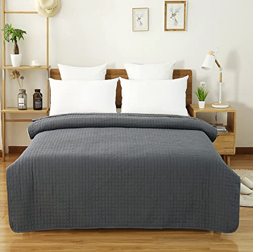 WOLTU Tagesdecke Bettüberwurf 240x260 cm Dunkelgrau, Steppdecke 360GSM Patchwork Wendedesign Kariert, Bedspreads Bettdecke Doppelbett unterfüttert und Gesteppt Stepp Decke von WOLTU