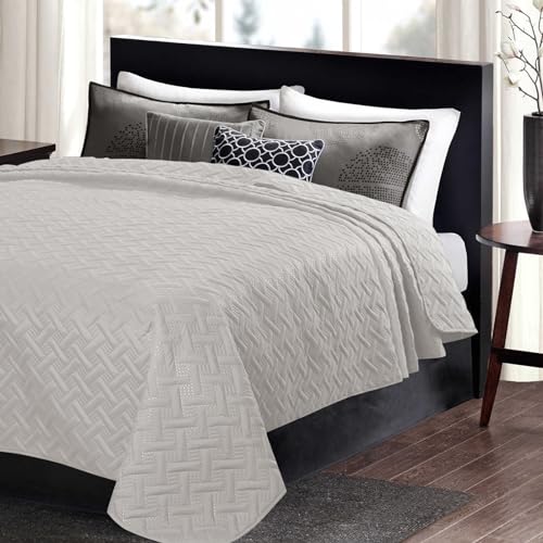 WOLTU Tagesdecke Bettüberwurf mit geometrischesmuster, Schlafzimmer Wohndecke weich und hautfreundlich,Bettdecke aus Mikrofaser mit Ultraschall genäht, Stepp Decke für Bett, 170x210 cm, Hellgrau von WOLTU