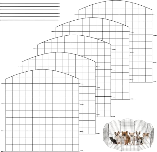 WOLTU Teichzaun Gartenzaun Komplettset, 5 Zaunelemente 6 Befestigungsstäbe, Steckzaun Metall, Gitterzaun Oberbogen, Zaun für Hunde, Schwarz von WOLTU