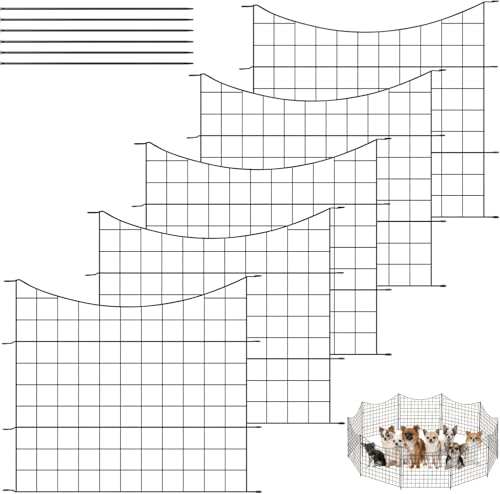 WOLTU Teichzaun Gartenzaun Komplettset, 5 Zaunelemente 6 Befestigungsstäbe, Steckzaun Metall, Gitterzaun Unterbogen, Zaun für Hunde, Schwarz von WOLTU