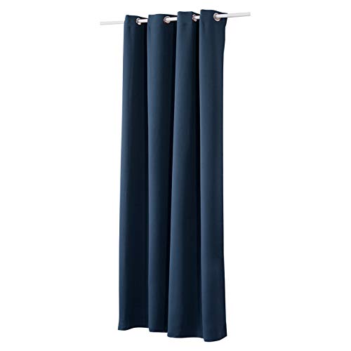 WOLTU Verdunklungsvorhänge Gardinen mit Ösen Thermo Vorhang Blickdicht gegen Kälte und Hitze Ösenschal, 250g/m² Dicke Vorhänge Blackout Curtains Wohnzimmer Schlafzimmer, 135x225cm Dunkelblau (1 Stück) von WOLTU