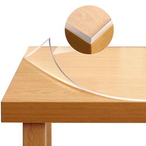 WOLTU Tischfolie Transparent 2 mm mit Abgeschrägter Kante – Glasklare Hochglanz Schutzfolie aus PVC, Wasserdicht & Fettdicht, Tischschutz Rechteckig 90x140 cm von WOLTU