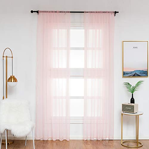 WOLTU Vorhänge mit Kräuselband Stores Gardinen Rosa kurz transparent 140x245cm (BxH), 2er Set Gardinen Fensterschals Voile für Wohnzimmer Schlafzimmer Kinderzimmer von WOLTU