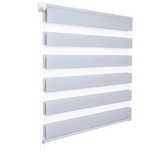 WOLTU Doppelrollo Klemmfix ohne Bohren Grau 85x220cm (BxH), Duo Rollo Zebrarollo Fensterrollo Klemmrollo Seitenzugrollo Easyfix lichtdurchlässig & verdunkelnd Rollos für Fenster und Tür von WOLTU