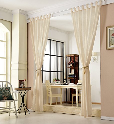 WOLTU 2er Set Gardinen transparent mit Schlaufen Leinen Optik, Doppelpack lichtdurchlässige Leinenvorhänge Landhaus Stores Fensterschal für Wohnzimmer Kinderzimmer Schlafzimmer, 140x245 cm Sand von WOLTU