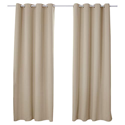 WOLTU Gardinen mit Ösen, Verdunklungsvorhang für Wohnzimmer Schlafzimmer, Blickdicht, gegen Kälte und Hitze, 250g/m² Dicke, Sand von WOLTU