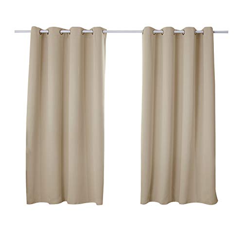 WOLTU Vorhang Blickdicht mit Ösen Thermovorhang Kälteschutz 2er Set Verdunklungsvorhänge Wärmeisolierend Gardinen 135x175 cm Sand, 250g/m² Dicke Thermogardine Hitzeschutz für Schlafzimmer von WOLTU