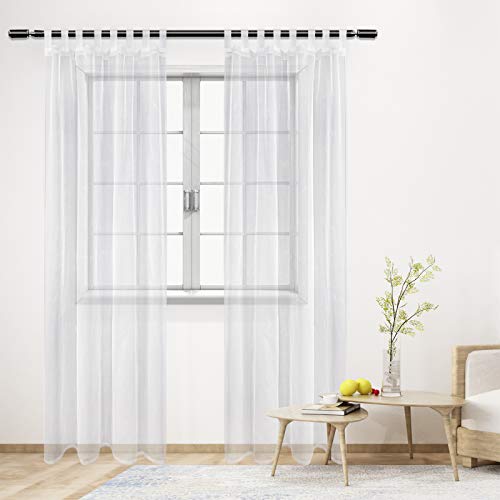 WOLTU 2er Set Sheer Voile Gardinen Vorhang Transparent kurz mit Schlaufen, Stores Gardinen Schals für Wohnzimmer Schlafzimmer Kinderzimmer Weiß 140x225 cm von WOLTU