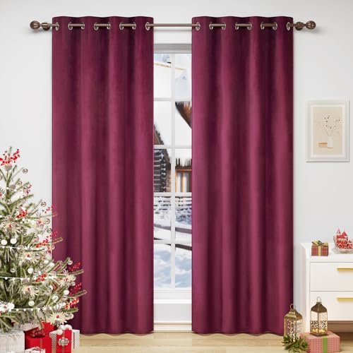 WOLTU Verdunklungsvorhang Blickdicht Samtvorhänge mit Ösen, 2 Stücke Thermogardine Ösenvorhang 300 g/m² Schwere Verdunkelungsgardinen lichtdicht für Schlafzimmer Wohnzimmer, 140x225 cm Bordeaux von WOLTU