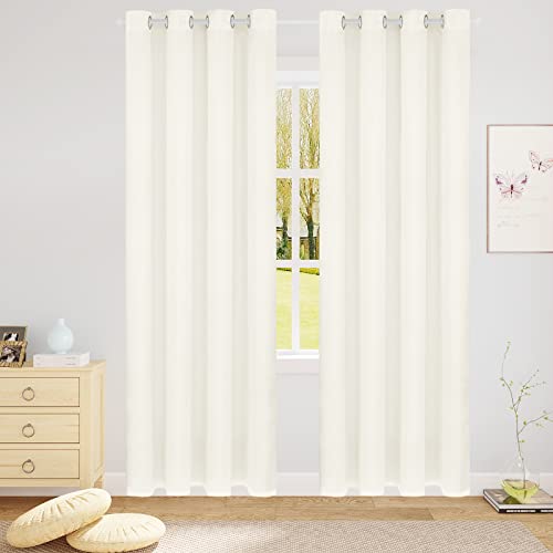 WOLTU Voile Vorhang Halbtransparent Vorhänge mit Ösen Gardine Seidengewerbe mit Flaum Ösenvorhang Gardineschal Luftig Lichtdurchlässig Dekoschal Gardinen Wohnzimmer, 135x225 cm Creme, 2er Set von WOLTU