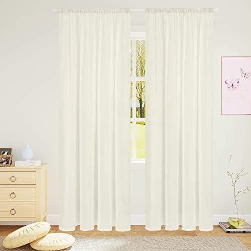 WOLTU Voile Vorhang Transparent Gardinen mit Kräuselband für Schiene, Vorhänge Seidengewerbe mit Flaum Gardineschals Luftig Lichtdurchlässig Deko Gardinen Wohnzimmer, 135x225 cm Creme, 2er Set von WOLTU