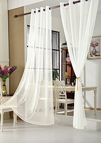 WOLTU Vorhänge Gardinen mit Ösen 2er Set Transparente Stores Gardinen aus Voile Durchsichtige Ösenvorhänge Fensterschal Creme 140x225 cm (BxH) für Wohnzimmer Schlafzimmer Kinderzimmer von WOLTU