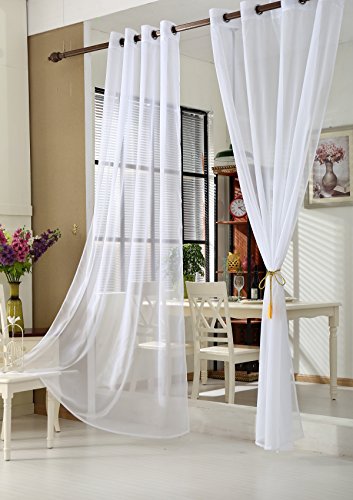 WOLTU Vorhänge Gardinen mit Ösen 2er Set Transparente Stores Gardinen aus Voile Durchsichtige Ösenvorhänge Fensterschal Weiß 140x245 cm (BxH) für Wohnzimmer Schlafzimmer Kinderzimmer von WOLTU
