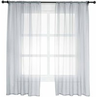 WOLTU Vorhänge mit Kräuselband Stores Gardinen Grau kurz transparent 140x245cm (BxH), 2er Set Gardinen Fensterschals Voile für Wohnzimmer von WOLTU