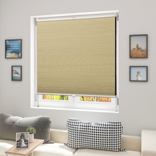 WOLTU Wabenplissee ohne Bohren Verdunklung Thermo Doppelplissee Klemmfix Zweifarbig 100x120 cm Beige-Weiß, Plissee Faltrollo Sonnen-, Sicht- & Schallschutz, Jalousie Plisseerollo für Fenster & Tür von WOLTU