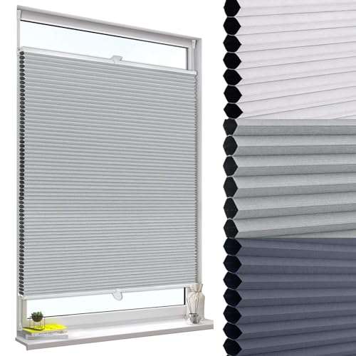 WOLTU Wabenplissee ohne Bohren Verdunklung Thermo Doppelplissee Klemmfix Zweifarbig 60x120cm Grau-Weiß, Plissee Faltrollo Sonnen-, Sicht- & Schallschutz, Jalousie Plisseerollo für Fenster & Tür von WOLTU