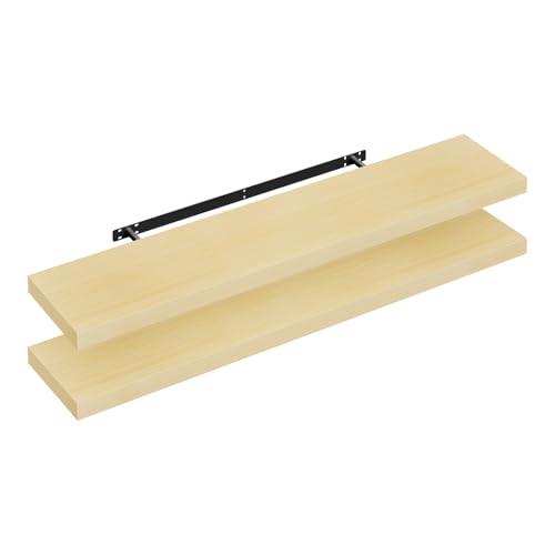 WOLTU Wandregal 2er Wandboard Bücherregal Regale für Deko Wandablagen aus MDF Holz,Hängeregal Gelb Eiche, 110x22.9x3.8 cm RG9316kei-2 von WOLTU