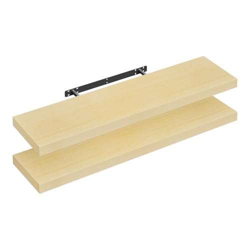 WOLTU Wandregal 2er Wandboard Bücherregal Regale für Deko Wandablagen aus MDF Holz,Hängeregal Gelb Eiche, 90x22.9x3.8 cm RG9370kei-2 von WOLTU