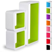 Wandregal Cube Regal 3er Set Würfelregal Hängeregal, Quadratisch Schwebend Design, Weiß-grün - Woltu von WOLTU