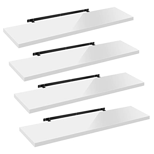 WOLTU Wandregal Hochglanz Weiß 4er Set Schweberegal, 100x22.9x3.8 cm, Regal freischwebend, Galeriedisplay, Wanddeko für Wohnzimmer Schlafzimmer Küche, MDF, verdeckte Aufhängung WOLTU Wandregal Hochglanz Weiß 4er Set Schweberegal, 100x22.9x3.8 cm, Regal freischwebend, Galeriedisplay, Wanddeko für Wohnzimmer Schlafzimmer Küche, MDF, verdeckte Aufhängung von WOLTU