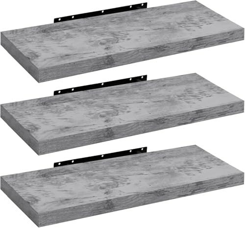 WOLTU Wandregal Wandboard Bücherregal Regale für Deko Wandablagen aus MDF Holz, 3er Set Hängeregal Grau Eiche von WOLTU