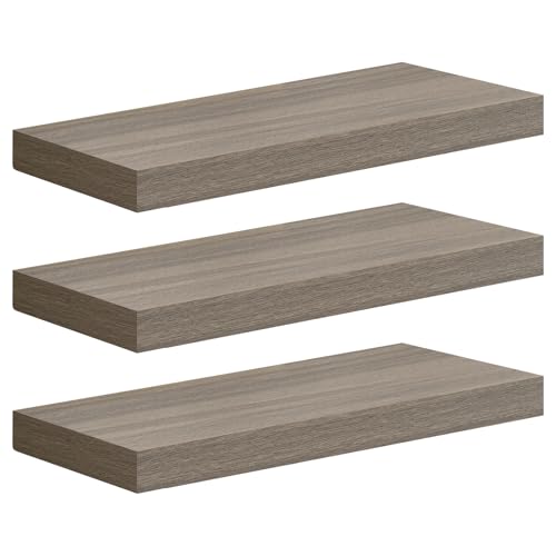 WOLTU Wandregal Wandboard Bücherregal Regale für Deko Wandablagen aus MDF Holz, 3er Set Hängeregal Greige von WOLTU