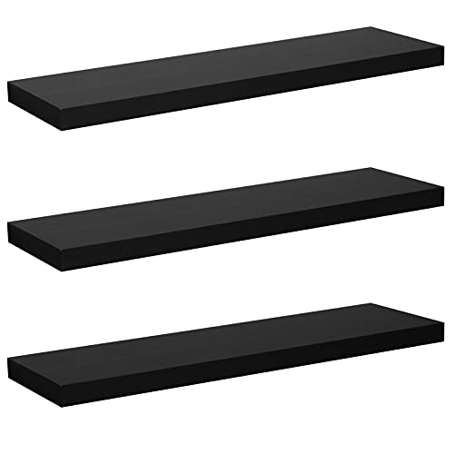 WOLTU Wandregal Wandboard Bücherregal Regale für Deko Wandablagen aus MDF Holz, 3er Set Hängeregal Schwarz RG9315sz-3 von WOLTU