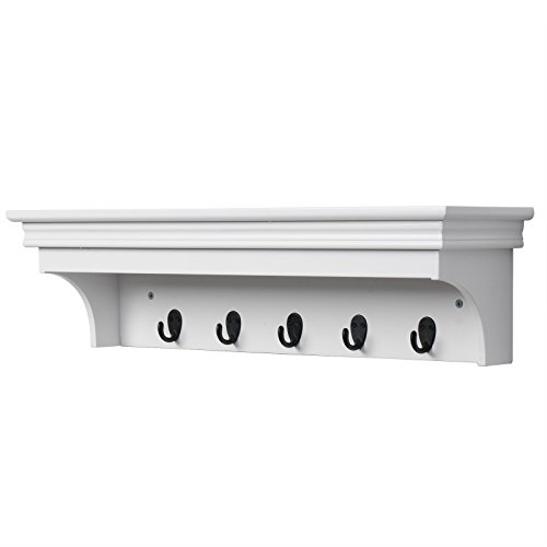WOLTU Wandregal Wandgarderobe Badregal Kleiderhaken Wandgarderobe 5 Haken für Büro, Wohnzimmer, Schlafzimmer, Küche, 50x22,9x3,8cm, Weiß,RG9296ws WOLTU Wandregal Wandgarderobe Badregal Kleiderhaken Wandgarderobe 5 Haken für Büro, Wohnzimmer, Schlafzimmer, Küche, 50x22,9x3,8cm, Weiß,RG9296ws von WOLTU