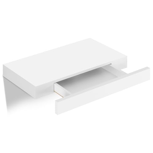 WOLTU Wandregal mit Schublade, Schweberegal Weiß, Regalbrett aus MDF, Wandboard für Wohnzimmer Schlafzimmer Flur, 40 x 5 x 25 cm, RG9344ws von WOLTU