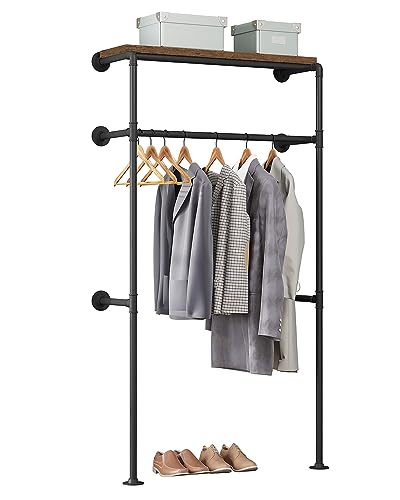 WOLTU industrielle Kleiderstange Wand,Garderobe für begehbaren Kleiderschrank,Kleiderständer mit Regal,für Schlafzimmer Ankleidezimmer, SRY41shei von WOLTU