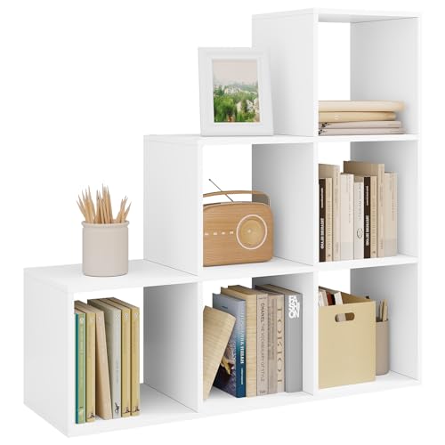 WOLTU weißes Regal für Buch Spielzeug, Bücherregal mit 6 Fächern, Schrank für Wohnzimmer Schlafzimmer, Raumteil aus Holzewerkstoff, Würfelregal Stufenregal 90x29x90 cm RGB43ws von WOLTU
