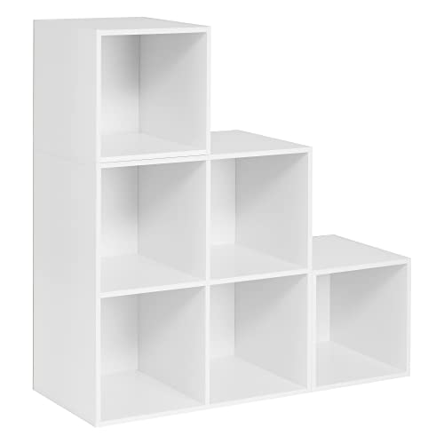 WOLTU weißes Regal für Buch Spielzeug, Bücherregal mit 6 Fächern, Schrank für Wohnzimmer Schlafzimmer, Raumteil aus Holzewerkstoff, Würfelregal Stufenregal 90x90x30 cm SK027ws von WOLTU