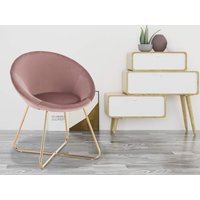1x Esszimmerstuhl, Polsterstuhl Küchenstuhl, Wohnzimmerstuhl mit Armlehnen und Rückenlehne, Sitzfläche aus Samt, Goldene Metallbeine, Rosa - Woltu von WOLTU