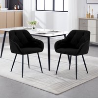 Woltu - 2er Esszimmerstühle Küchenstuhl mit Samt Gepolstertem Sitz Metallbeinen ergonomischer Sessel Armlehnstuhl Rückenlehne Stuhl Esszimmer Schwarz von WOLTU