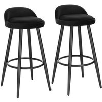 Barhocker 2er Set Barstuhl Hocker Tresenhocker Bistrohocker Designer Hocker mit Lehne und Fußstütze aus Samt & Metall, Schwarz - Woltu von WOLTU