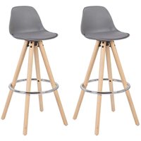 2 x Barhocker 2er Set Barstuhl aus Kunststoff Holzgestell mit Lehne + Fußstütze Design Stuhl Küchenstuhl optimal Komfort Grau - grau - Woltu von WOLTU