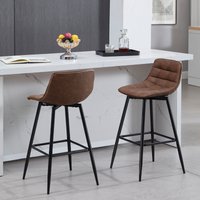 Barhocker 2er Set, Tresenhocker Bistrohocker mit Rückenlehne Fußstütze, Barstuhl Küchenstuhl, aus Kunstleder Metallbeine, Braun - Woltu von WOLTU