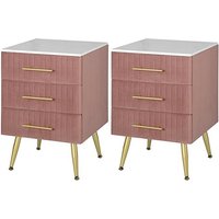 2er Set Nachttisch Nachtschrank für Boxspringbett, Kommode mit Schubladen aus Massivholz, einfache Montage, Stabil, 40,5x41x62cm, Rosa - Woltu von WOLTU